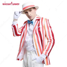 【Ready for Ship】HAIKYUU Adult Men Rainbow Suit Striped Suit Jacket Mary Cosplay Costume Outfits with Hat Gloves for Halloween