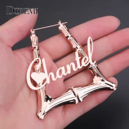 DOREMI 50/60/70MM Triangle Bamboo Earrings Custom Hoop Bamboo Name Earrings Letter Fashion Big Personalised Name Earrings women