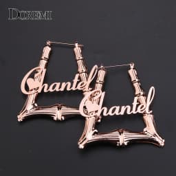 DOREMI 50/60/70MM Triangle Bamboo Earrings Custom Hoop Bamboo Name Earrings Letter Fashion Big Personalised Name Earrings women