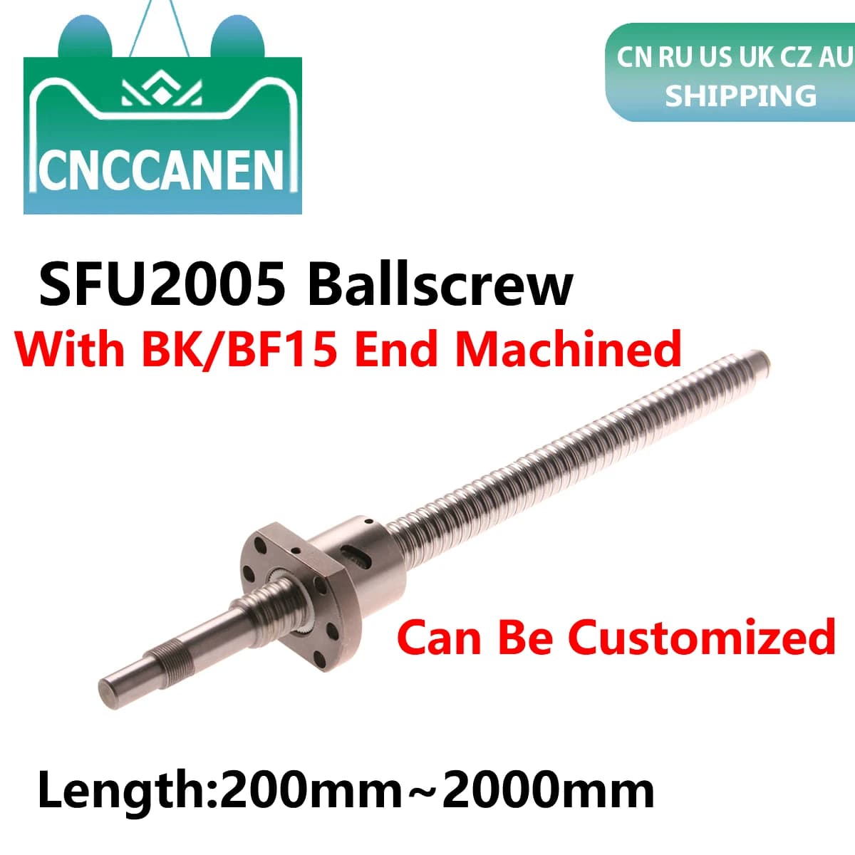 Ball Screw SFU2005 C7 End Machined 300mm 500 600 800 1000 1500 1600 mm + RM2005 single Ball Nut 2005 Ballscrew For CNC