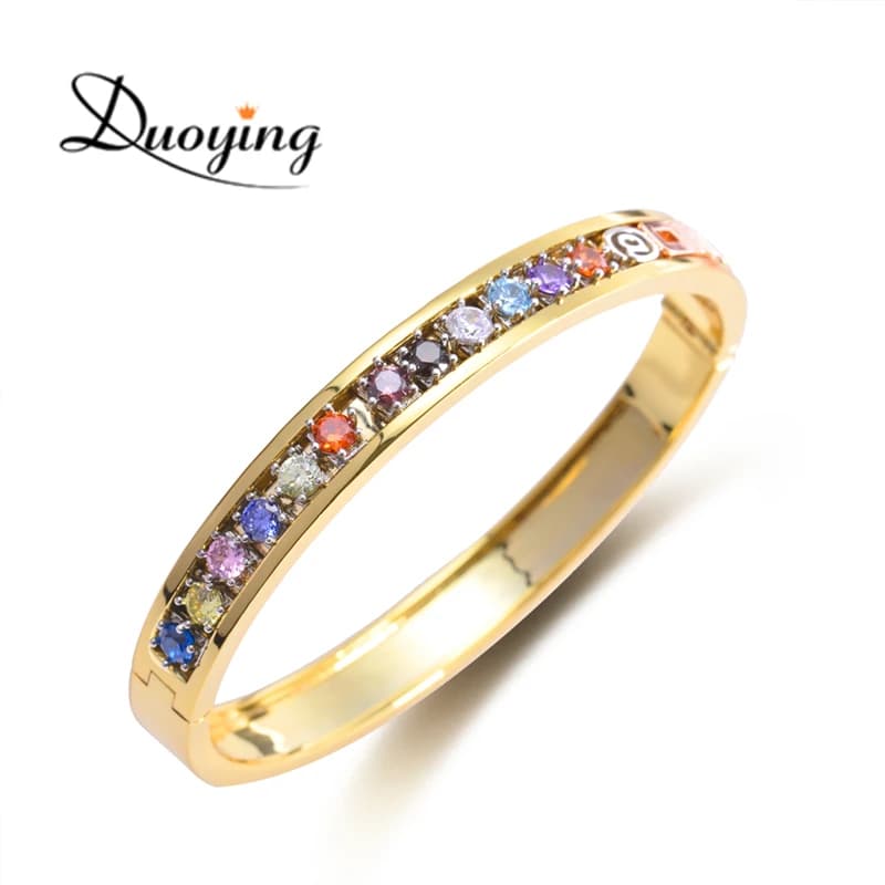 Duoying DIY Slider Charms Bangles Custom 12pcs Zodiac Birthstone Bangle Zirconia Charm Custom Bangles Personalized Bangles Gift