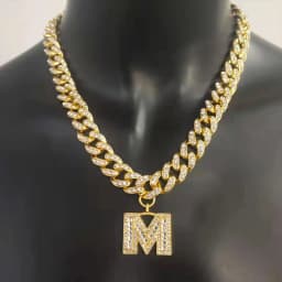 26 Baguette Letter Hip Hop Initial Necklace Stainless Steel Jewelry Iced Out Cuban Link Chain Men Necklace for Women Christmas