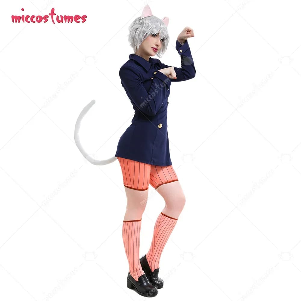 Miccostumes Women's Anime Cat Suit Cosplay Costume Dark Blue School College Style Uniform with Cat Ears and Tail
