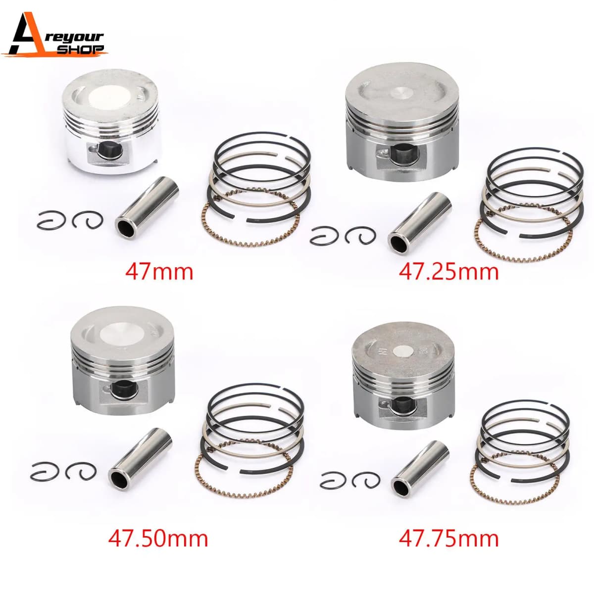 Areyourshop Piston Kit Standard Bore Fit for Polaris Sportsman 90 / Outlaw 90 07-16 0.75MM 47.75mm 43D-E1631-00 0453430 Motor