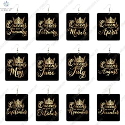 SOMESOOR Black Queen Are Born In 12 Months Wooden Drop Earrings Golden Crown Printed African Dangle For Women Birthday Gifts