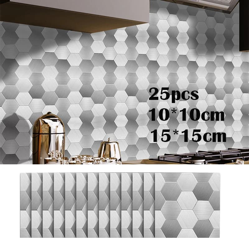 25PCS Floor Stickers White Gray Tile Anti-Slip Self-Adhesive Waterproof Wall Sticker for Bathroom Kitchen Hexagon Tile Decor