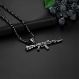 BONISKISS Charm Pistol Gun Shaped Pendant Punk Gun Army Style Chain Necklace For Men corrente masculina Jewelry With Chain 22"