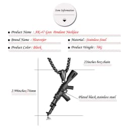 BONISKISS Charm Pistol Gun Shaped Pendant Punk Gun Army Style Chain Necklace For Men corrente masculina Jewelry With Chain 22"