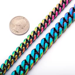 GUCY Fashion 10mm and 14mm Rainbow Color Mens Hip Hop Stainless Steel Cuban Chain Jewelry Hip Hop Bracelet For Gift