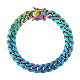 GUCY Fashion 10mm and 14mm Rainbow Color Mens Hip Hop Stainless Steel Cuban Chain Jewelry Hip Hop Bracelet For Gift
