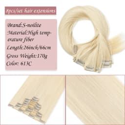 S-noilite Synthetic Clip In Hair Extensions Long Straight Clip In 8pcs/set Hairpieces 26inch Pure Color Pale Blonde Clip In Hair