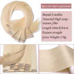 S-noilite Synthetic Clip In Hair Extensions Long Straight Clip In 8pcs/set Hairpieces 26inch Pure Color Pale Blonde Clip In Hair
