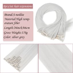 S-noilite Synthetic Clip In Hair Extensions Long Straight Clip In 8pcs/set Hairpieces 26inch Pure Color Pale Blonde Clip In Hair