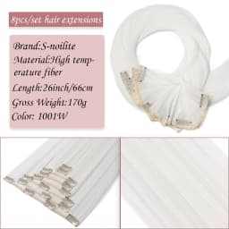 S-noilite Synthetic Clip In Hair Extensions Long Straight Clip In 8pcs/set Hairpieces 26inch Pure Color Pale Blonde Clip In Hair