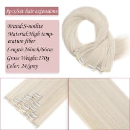 S-noilite Synthetic Clip In Hair Extensions Long Straight Clip In 8pcs/set Hairpieces 26inch Pure Color Pale Blonde Clip In Hair