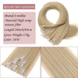 S-noilite Synthetic Clip In Hair Extensions Long Straight Clip In 8pcs/set Hairpieces 26inch Pure Color Pale Blonde Clip In Hair
