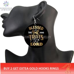 SOMESOOR Blessed And Trust Sayings Printed Wooden Drop Earrings Melanin Definition Loops Dangle Jewelry For Black Women Gifts