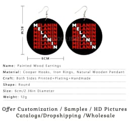 SOMESOOR Blessed And Trust Sayings Printed Wooden Drop Earrings Melanin Definition Loops Dangle Jewelry For Black Women Gifts