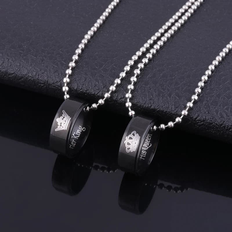 Couple Letter His Queen Her King Crown Matching Necklace Eternal Love Promise Pendant Necklace for Lover Jewelry Gift