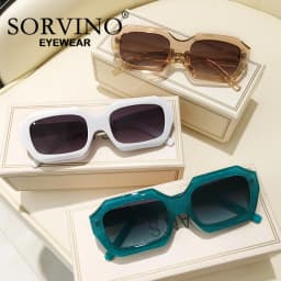 SORVINO Small Polygon Rectangle Women Sunglasses Fashion Retro Brand Designer Square Sun Glasses Men Classic White Shades UV400
