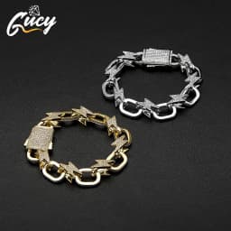 GUCY Newest Chunky Chain Bracelest For Men Cubic Zircon Lightning Fashion Men Bracelet Jewelry