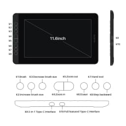 HUION Kamvas 12 Graphic Tablet Monitor Portable 11.6 Inch Anti-glare Screen Drawing Pen Display Support Windows Android MacOS