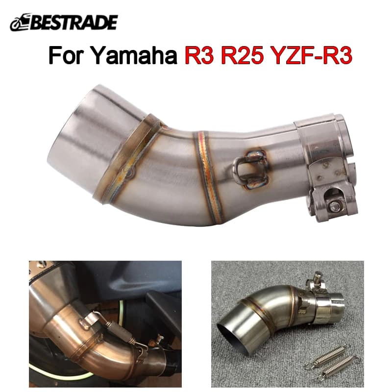 For Yamaha R3 YZF-R3 R25 MT-03 2016-2022 Motorcycle Exhaust Pipe Middle Link Pipe Slip On 51mm Muffler Escape Stainless Steel