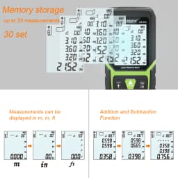 Huepar Laser Rangefinder Distance Meter 330Ft/100M Backlit LCD Laser Measure M/In/Ft with Li-ion Battery & Electric Angle Sensor