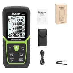 Huepar Laser Rangefinder Distance Meter 330Ft/100M Backlit LCD Laser Measure M/In/Ft with Li-ion Battery & Electric Angle Sensor