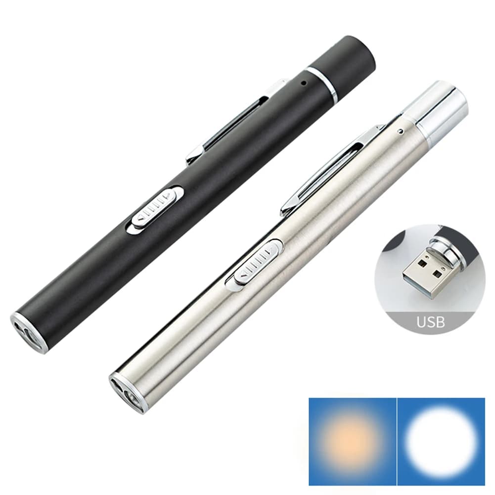 Pen Shaped Light USB Rechargeable Medical Flashlight LED Yellow and White Light Source Pupil Pen Lamp Dropshipping Wholesale