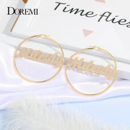 DOREMI Stainless Name Hoops Earrings Custom Big Hoop Crystal Earrings Letter Personalized Earring Women Valentine's Day Gift