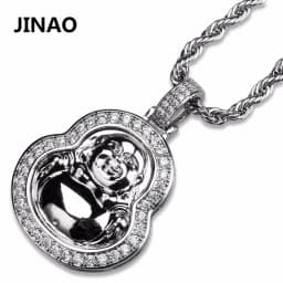 JINAO Hip Hop New High Quality Gold Silver Color Plated Maitreya Pendant Necklace With Chains Iced Out CZ Stone For Gift