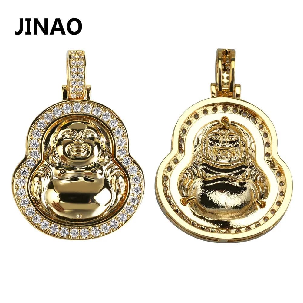 JINAO Hip Hop New High Quality Gold Silver Color Plated Maitreya Pendant Necklace With Chains Iced Out CZ Stone For Gift
