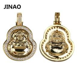 JINAO Hip Hop New High Quality Gold Silver Color Plated Maitreya Pendant Necklace With Chains Iced Out CZ Stone For Gift