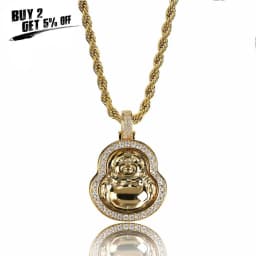 JINAO Hip Hop New High Quality Gold Silver Color Plated Maitreya Pendant Necklace With Chains Iced Out CZ Stone For Gift