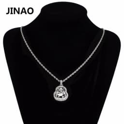 JINAO Hip Hop New High Quality Gold Silver Color Plated Maitreya Pendant Necklace With Chains Iced Out CZ Stone For Gift