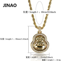JINAO Hip Hop New High Quality Gold Silver Color Plated Maitreya Pendant Necklace With Chains Iced Out CZ Stone For Gift