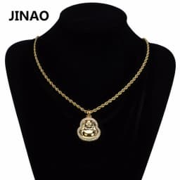 JINAO Hip Hop New High Quality Gold Silver Color Plated Maitreya Pendant Necklace With Chains Iced Out CZ Stone For Gift