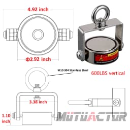 400lbs 600lbs Rotatable Two Side Three Sides Fishing Magnet Kit Strong Combined 1200lb Neodymium Rectangle Magnets Durable Rope