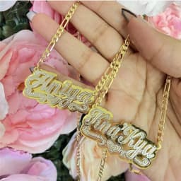 Double Layers Nameplate Necklace Two-Color Custom Letters With Cartoon Character Pendant Hip-hop Women Necklace For Gift