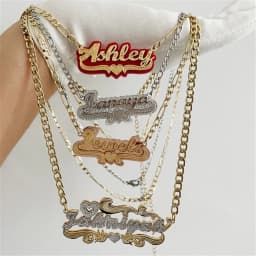 Double Layers Nameplate Necklace Two-Color Custom Letters With Cartoon Character Pendant Hip-hop Women Necklace For Gift