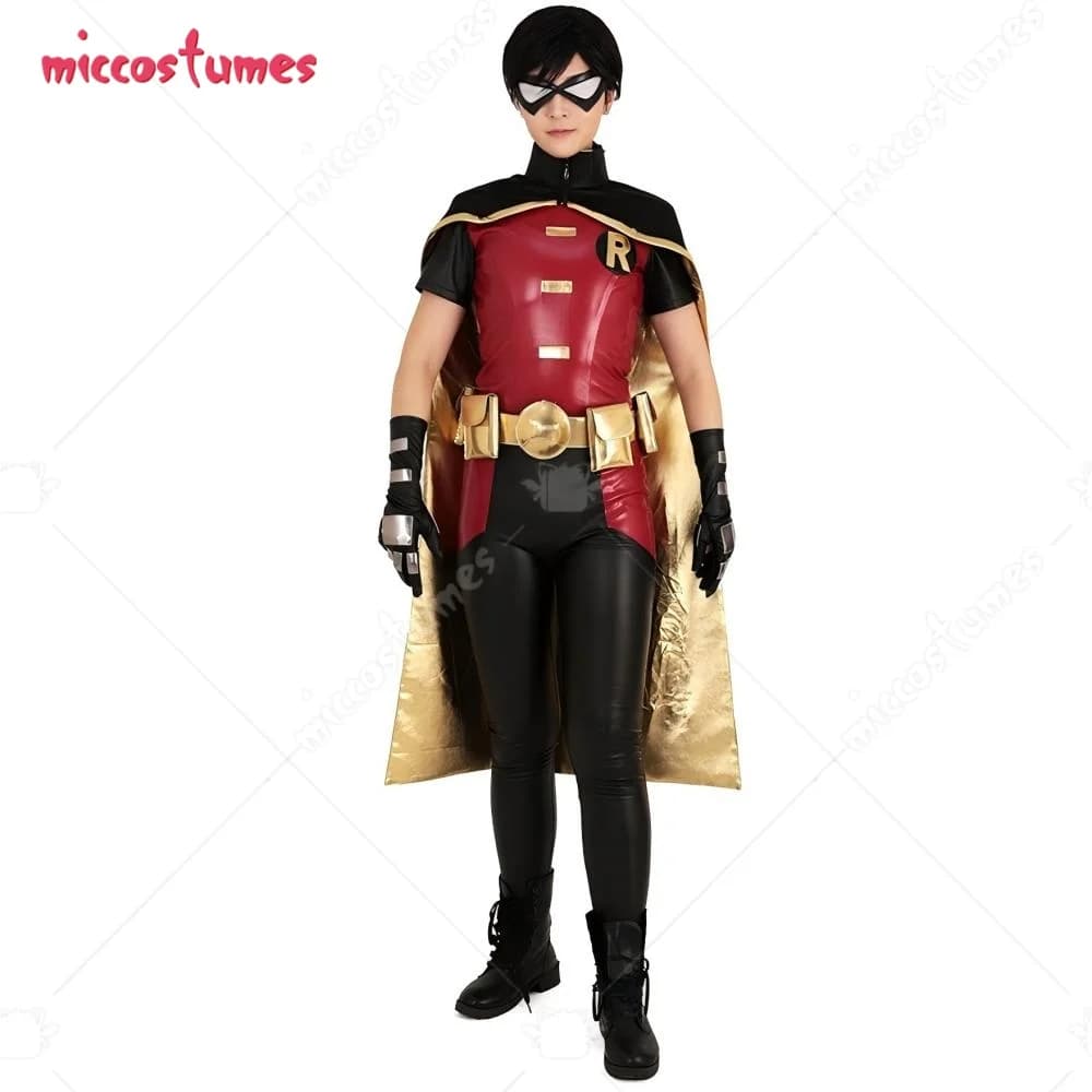 【Ready for Ship】Miccostumes Men's Robin Cosplay Costume Bodysuit with Cloak for Halloween Party