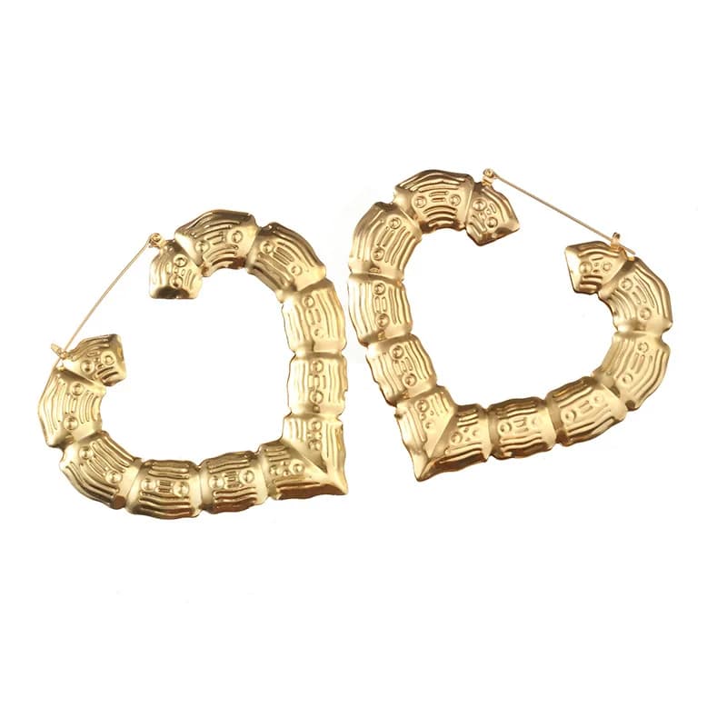 30-90mm Trendy Heart Bamboo Plain Hoop Earrings no name Women Female Gold Silver Color Color Classic Jewelry
