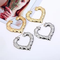 30-90mm Trendy Heart Bamboo Plain Hoop Earrings no name Women Female Gold Silver Color Color Classic Jewelry