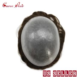 Invisible Full Poly Mens Toupee Thin Skin Hair System For Men 100% Human Hair Replacement All Clear PU Mens Wig