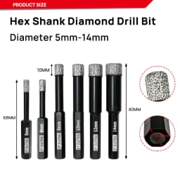 DT-DIATOOL 2pcs/set Dry Vacuum Brazed multi-purpose Mini Diamond Drill Core Bits Drilling Hole Saw Hexagon Shank Core Hole Bits