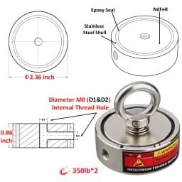 Two Side Strong Fishing Magnet Set 160KGX2 160KG Rotatable Salvage Magnetic Detecting Pot Metal Treasure Hunting