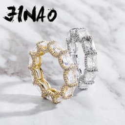 JINAO 5mm Iced Out Cubic Zirconia Stones Fashion Luxury Ring Hip Hop Jewelry Square Micro Paved Ring For Women Gift