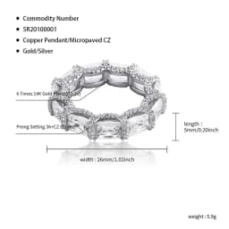 JINAO 5mm Iced Out Cubic Zirconia Stones Fashion Luxury Ring Hip Hop Jewelry Square Micro Paved Ring For Women Gift