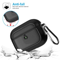 Carbon Fiber Silicone Case for AirPods Pro Full-Body Rugged Protective Cover with Keychain for Apple Airpods Pro Shockproof Case